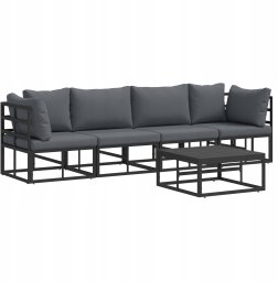 vidaXL Sof na Ogród z poduszką 5 pcs Czarny Aluminium Lumarko