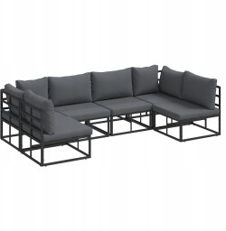 vidaXL Sof na Ogród z poduszką 6 pcs Czarny Aluminium Lumarko