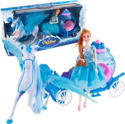 NoboKids TG77482 KARETA DLA LALKI Z PEHAZEM JEDNOROŻCEM I LALKĄ KAROCA LODOWA KRAINA