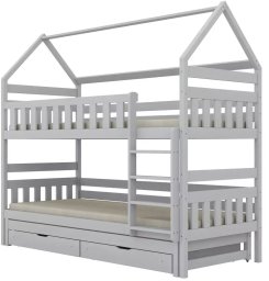 Kocot Kids Łóżko piętrowe domek FELIKS 200x90 białe drewniane trzyosobowe z szufladami KOCOT KIDS