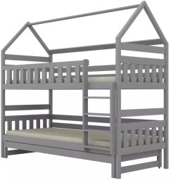 Kocot Kids Łóżko piętrowe domek FELIKS 200x80 szare drewniane trzyosobowe KOCOT KIDS
