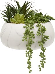 Atmosphera Sztuczne sukulenty w ceramicznej doniczce z marmurowym wzorem, wys. 18 cm