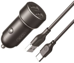 Ładowarka XO Samochodowa CC53 12W 2x USB czarna + kabel USB - USB-C