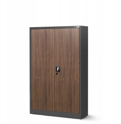 Jan Nowak Szafa biurowa na dokumenty metalowa antracytowa/ orzech Eco* Design - KEVIN, 900 x 1400 x 400 mm