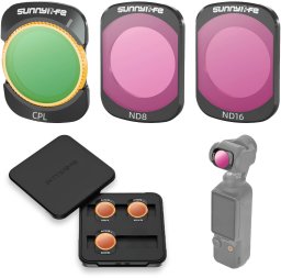 Filtr SunnyLife Zestaw 3 filtrów do DJI Osmo Pocket 3 - Polaryzacyjny CPL, Szary ND8 / ND16 + Etui