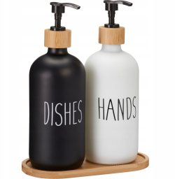 Dozownik do mydła Home Styling Collection Dozownik na płyn do naczyń i mydło na bambusowej tacce EASY, 2 x 500 ml
