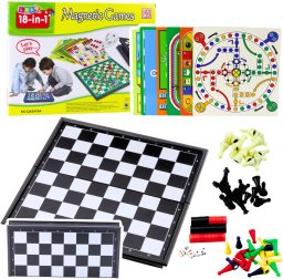 LeanToys Zestaw Gier Rodzinnych 18w1 Szachy Magnetyczna Szachownica