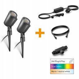 Steinel Zestaw 2x oprawa ogrodowa wbijana SPOT GARDEN 24V LED nightmatic 7,84W 363lm 1800-4000K RGBWW IP65 IK03 antracyt / aluminium plus zasilacz 35W plus przewód plus trójnik