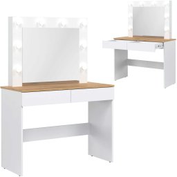 4HouseDesign Toaletka z lustrem LED Biurko dąb Biała REMI RM16