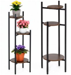 Springos Kwietnik metalowy 81 cm stojak na kwiaty z 3 półkami loft nowoczesny czarno-brązowy Uniwersalny
