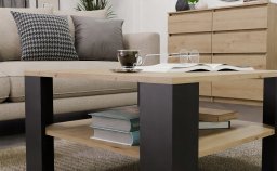 Topeshop Stolik Kawowy Z Półką Pod Blatem SQUARE DĄB ARTISAN CZARNY Ława Do Salonu Pokoju