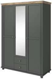 Helvetia Szafa trzydrzwiowa EVORA 3D2S 154cm zielona/dąb lefkas z lustrem HELVETIA