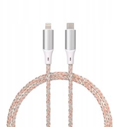 Kabel USB TelForceOne QUALO kabel świecący USB-C-Lightning 1M 3A biało/srebrny QCS-CL-00
