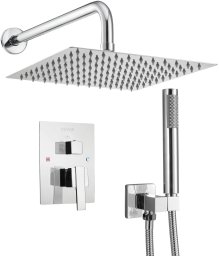 Zestaw prysznicowy YokaHome Zestaw prysznicowy deszczowy 25,4 cm  kwadratowy z baterią ścienny chrom