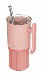 Quokka Umi - Kubek termiczny ze stali nierdzewnej 720 ml ze słomką i silikonową podstawką (Peachy Pink)