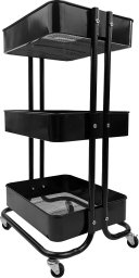 Kontrasto Regał mobilny metalowy 3 półki na kółkach czarny wózek 74 cm