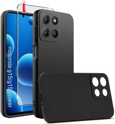 krainaGSM Etui Czarne Matowe Silikon Slim Do Motorola Moto G15 | G15 Power + Szkło 9H