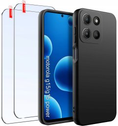 krainaGSM Etui Do Motorola Moto G15 |G15 Power Matowe Czarne Silikon Slim 2 Szt Szkło