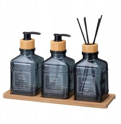 Bathroom Solutions Zestaw łazienkowy ze szklanym dyfuzorem i tacą bambusową REN