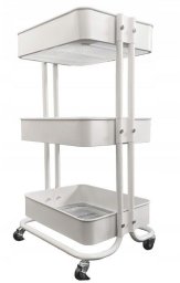 Kontrasto Metalowy wózek 3 poziomy 75 cm biały mobilny regał na kółkach
