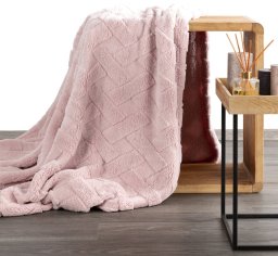 Design 91 Koc CARO 150x200 pudrowy róż mikroflano jodełka 340gsm