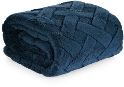 Design 91 Koc mikroflano CARO 200x220 granatowy jodełka miękki (EURO_5903571768629)