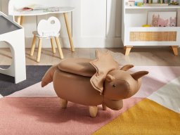 Beliani Pufa zwierzak ze schowkiem TRICERATOPS Brązowy Dinozaur