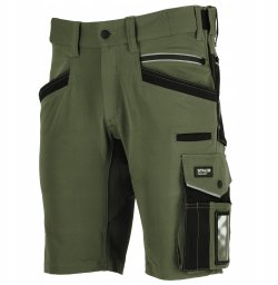 Stalco Spodnie robocze szorty kieszenie CORDURA elastyczny pas odblaski 3M Scotchlite STRETCH LINE - oliwkowy 3XL