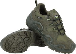 Stalco Półbut skóra zamszowa wstawki Oxford membrana Waterproof podeszwa antypoślizgowa olejoodporna lekki wkładka pianka EVA miechowy język oliwkowe DEFENDER LOW OB SR FO 39