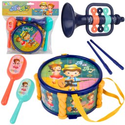 LeanToys Zestaw Instrumenty Muzyczne Dla Dzieci Bębenek Trąbka Grzechotki Pałeczki
