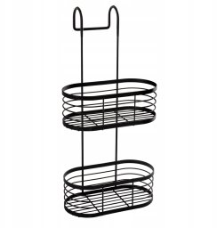 Koszyk prysznicowy AWD Interior Półka łazienkowa pod prysznic zawieszana dwa poziomy metal czarna 23x47cm