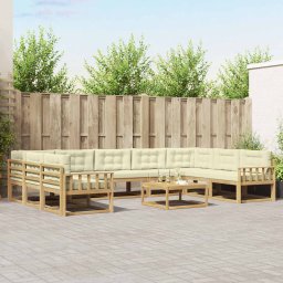 Ambiance vidaXL Zestaw sof na zewnątrz z poduszką 10 pcs Biały i kremowy
