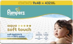 Pampers Chusteczki nawilżane Aqua Soft Touch 9x48 szt. [Plastic Free]