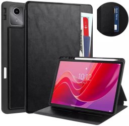 Etui na tablet 4kom.pl Etui skórzane z kieszeniami na karty/ dokumenty do Lenovo Tab M11 TB330FU, czarne