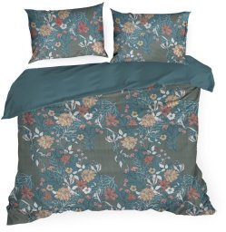 Design 91 Pościel 160x200 turkusowa beżowa kwiaty Home mikrowłókno +70x80x2