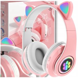 Słuchawki Protect Słuchawki Kocie Uszy Bluetooth Różowe Z Mikrofonem Bezprzewodowe Dla Dzieci
