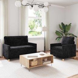 vidaXL Sof 2 pcs Czarny Poliester