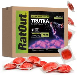 RatOut Trutka Trucizna Środek Gryzoniobójczy na Szczury Myszy Gryzonie Fluorescencyjna Pasta Czerwona Brodifakum Święcąca UV 7,5kg