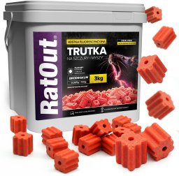 RatOut Trutka Trucizna Środek Gryzoniobójczy na Szczury Myszy Gryzonie Fluorescencyjna Kostka Czerwona Brodifakum Święcąca UV 3kg