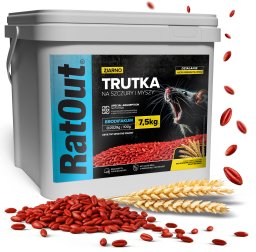RatOut Trutka Trucizna Środek Gryzoniobójczy na Szczury Myszy Gryzonie Zbożowa Zatrute Ziarno Czerwone Brodifakum 7,5kg