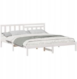 vidaXL Ramka łóżka Z zagłówkiem Biały 200 x 200 cm Lite drewno sosnowe (872219)