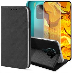 Hello Case Etui z Klapką Do Xiaomi Redmi Note 9 (Czarne, Zamykane, Kabura)   Szkło