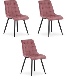 OSKAR Krzesło velvet ciemny róż SPLIT czarne nogi loft do kuchni jadalni x3