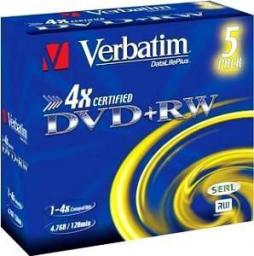  Verbatim DVD+RW 4.7 GB 4x 5 sztuk (43229)
