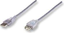 Kabel USB Manhattan USB-A - USB-A 1.8 m Srebrny (336314)
