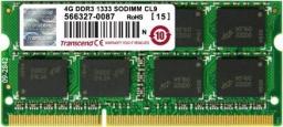 Pamięć do laptopa Transcend JetRam, SODIMM, DDR3, 4 GB, 1333 MHz, CL9 (JM1333KSN4G)