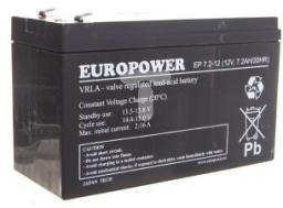  Europower Akumulator bezobsługowy AGM 7,2Ah 12V Europower EP 7,2-12 - 7EP