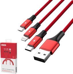 Kabel USB Unitek USB-A - USB-C + microUSB + Lightning 1.2 m Czerwony (C4049RD)