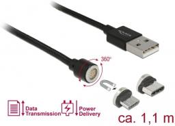 Kabel USB Delock USB-A - microUSB + USB-C 1.1 m Czarny (85723)