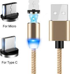 Kabel USB Prolink USB-A - USB-C + microUSB + Lightning 1 m Złoty (023342)